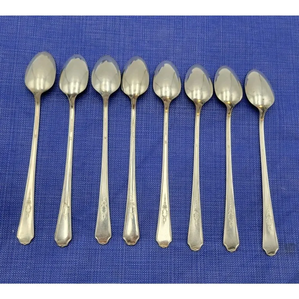 1847 Rogers Bros ANCESTRAL Silverplate Set 8 Iced Teaspoons Discontinued RARE